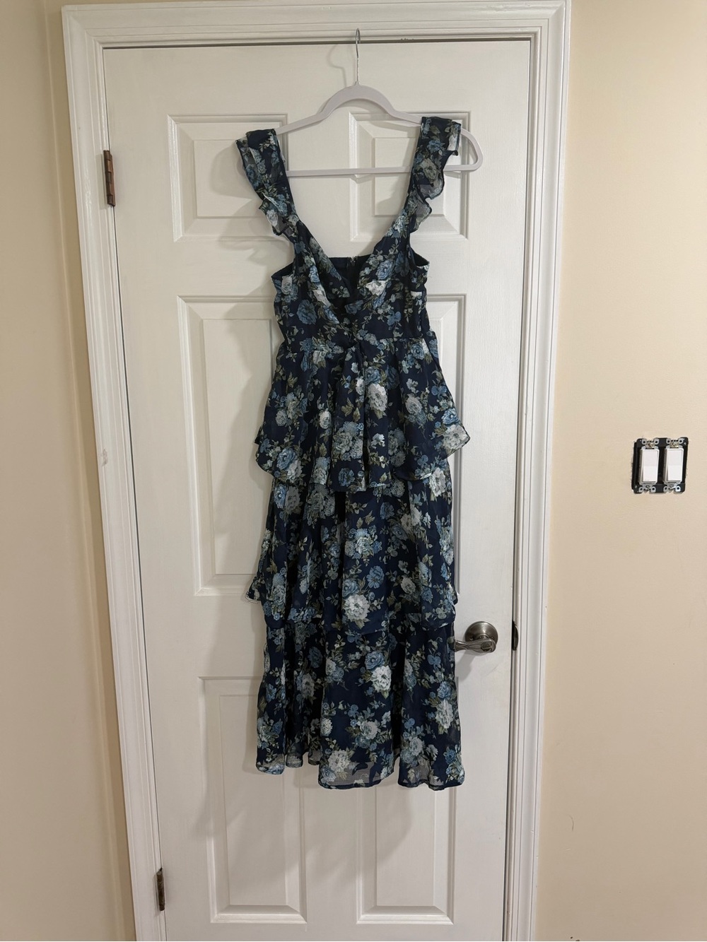 Altar'd State Navy Floral Ruffle Midi Dress